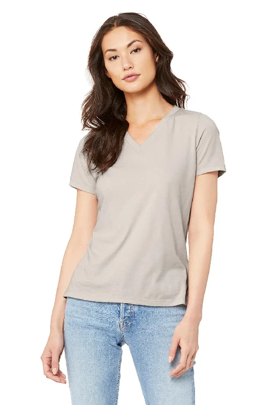 curved edge t-shirts -Bella + Canvas Womens CVC Short Sleeve V-Neck T-Shirt - Heather Dust