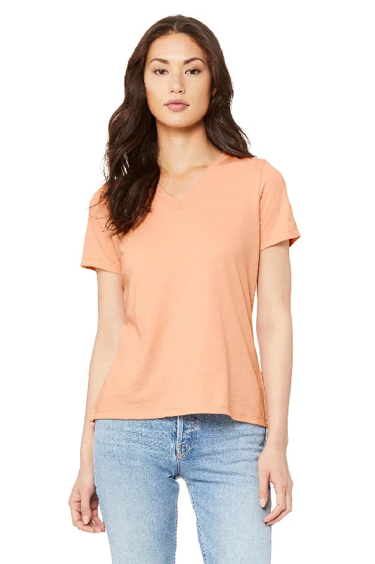 silky cotton t-shirts -Bella + Canvas Womens CVC Short Sleeve V-Neck T-Shirt - Heather Peach