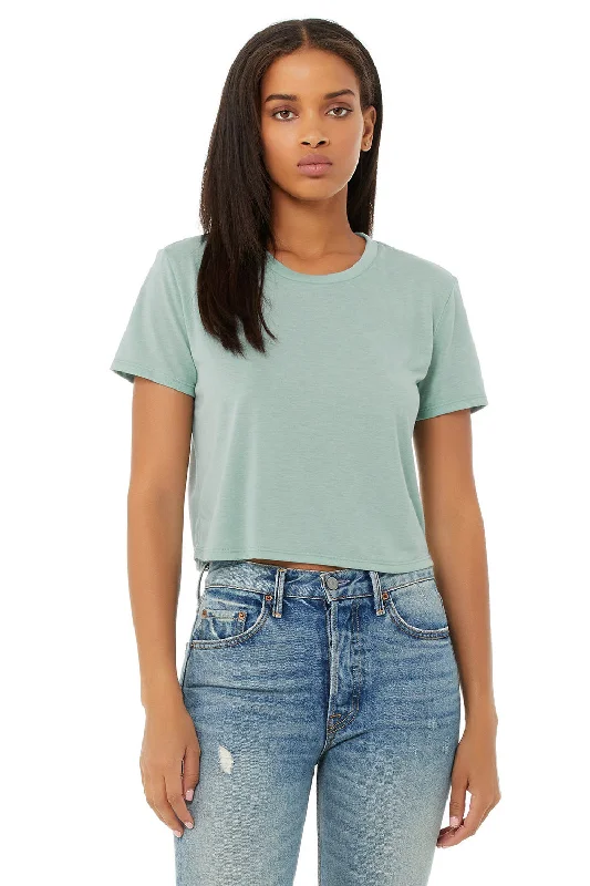 quick performance t-shirts -Bella + Canvas Womens Flowy Cropped Short Sleeve Crewneck T-Shirt - Dusty Blue