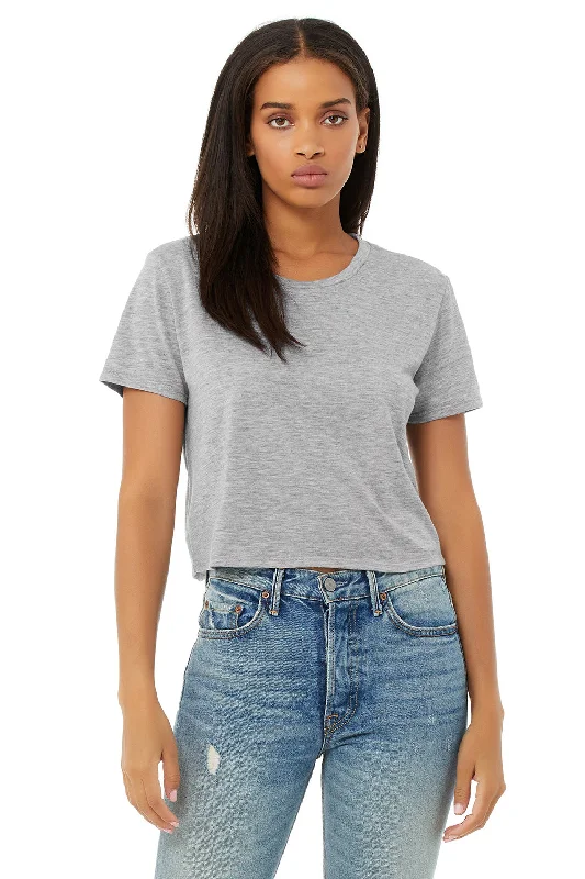 warm lined t-shirts -Bella + Canvas Womens Flowy Cropped Short Sleeve Crewneck T-Shirt - Heather Grey