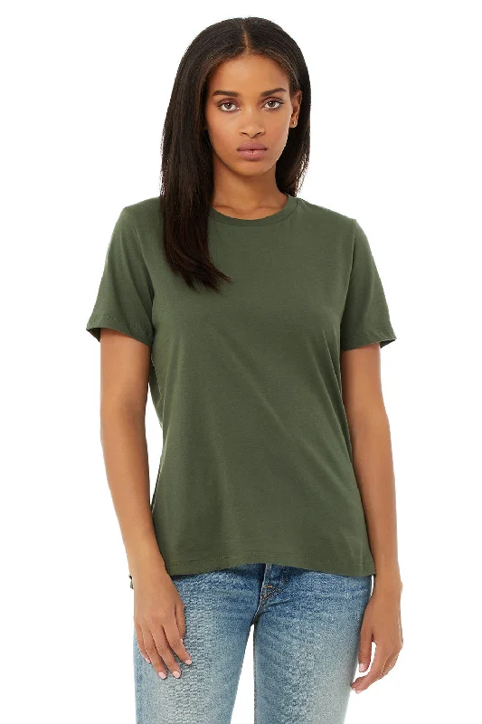 mock trendy t-shirts -Bella + Canvas Womens Relaxed Jersey Short Sleeve Crewneck T-Shirt - Military Green