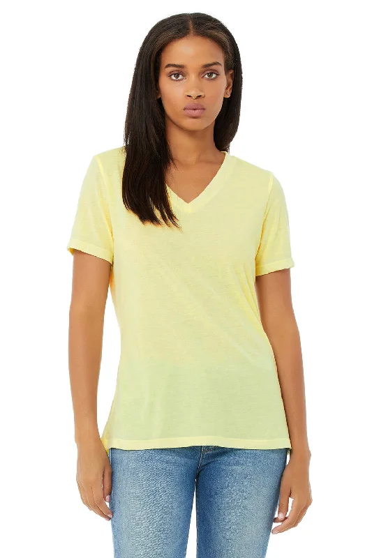 cropped trendy t-shirts -Bella + Canvas Womens Short Sleeve V-Neck T-Shirt - Pale Yellow