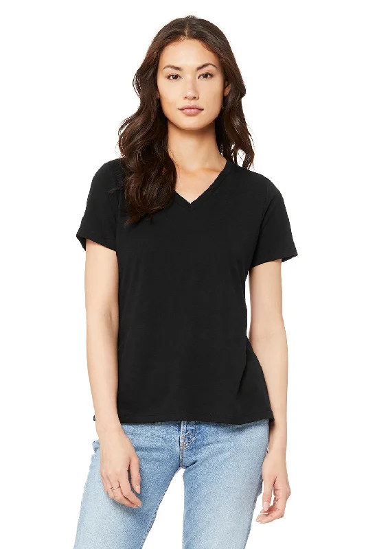 vented active t-shirts -Bella + Canvas Womens Short Sleeve V-Neck T-Shirt - Solid Black