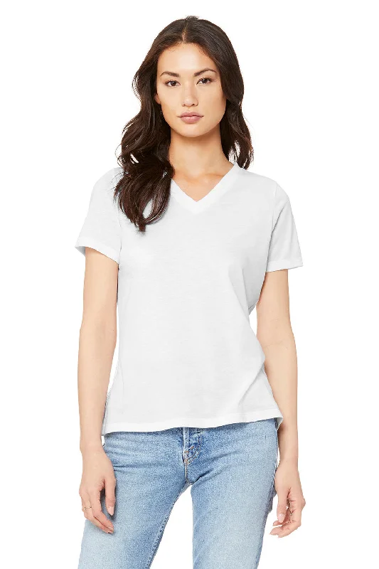 green luxe t-shirts -Bella + Canvas Womens Short Sleeve V-Neck T-Shirt - Solid White