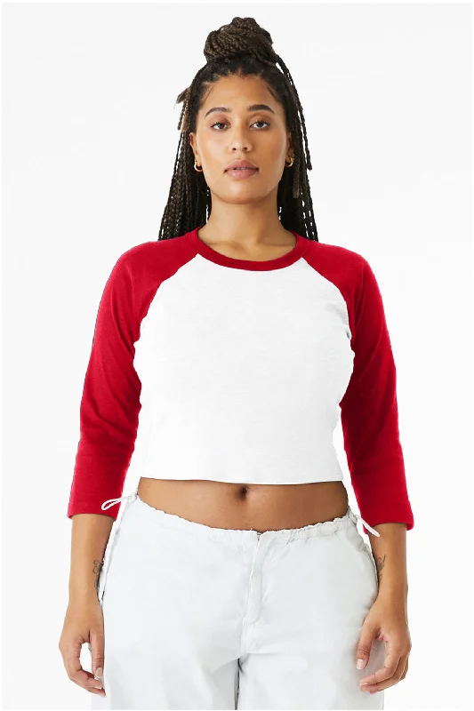 floral vibrant t-shirts -Bella + Canvas Womens Micro Ribbed Raglan 3/4 Sleeve Crewneck Baby T-Shirt - White/Red