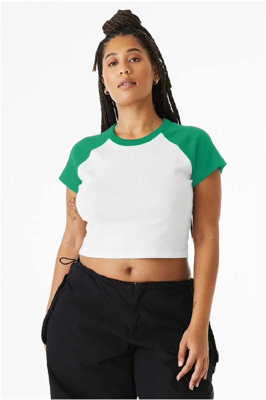 airy blend t-shirts -Bella + Canvas Womens Micro Ribbed Raglan Short Sleeve Crewneck Baby T-Shirt - White/Kelly Green