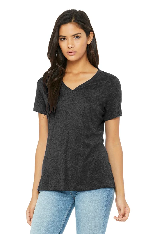 sports vented t-shirts -Bella + Canvas Womens Short Sleeve V-Neck T-Shirt - Charcoal Black