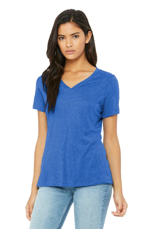 baggy relaxed t-shirts -Bella + Canvas Womens Short Sleeve V-Neck T-Shirt - True Royal Blue