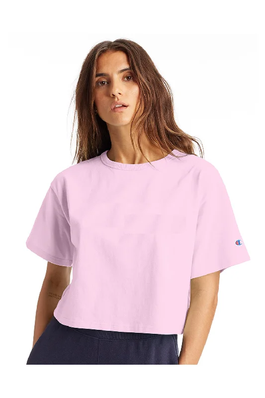 playful geometric t-shirts -Champion Womens Heritage Cropped Short Sleeve Crewneck T-Shirt - Candy Pink