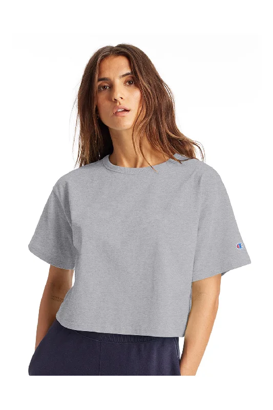 gentle jersey t-shirts -Champion Womens Heritage Cropped Short Sleeve Crewneck T-Shirt - Oxford Grey