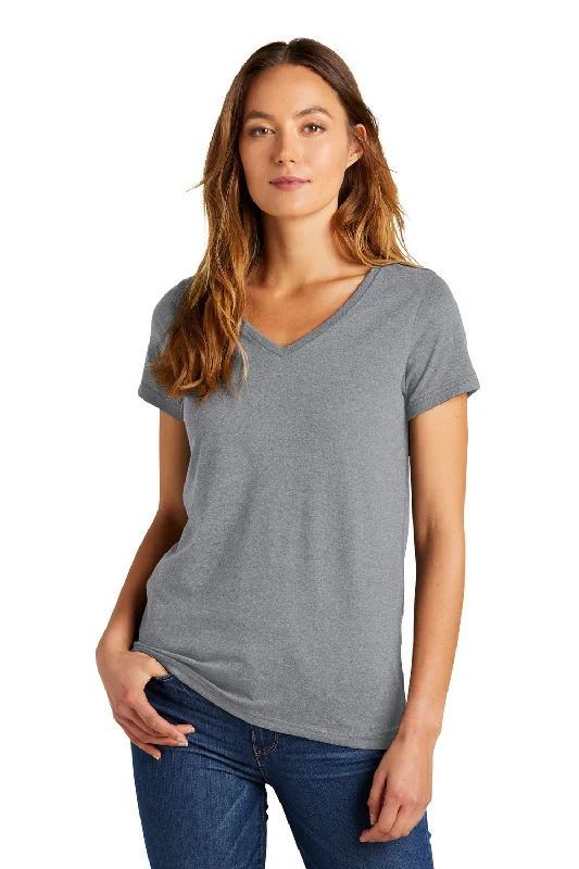 badge retro t-shirts -District Womens The Concert Short Sleeve V-Neck T-Shirt - Heather Grey