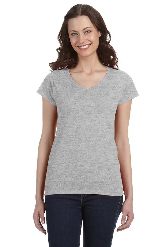 check bold t-shirts -Gildan Womens Softstyle Short Sleeve V-Neck T-Shirt - Sport Grey