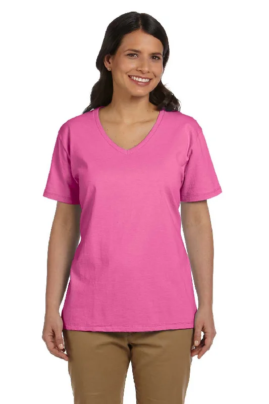 relaxed everyday t-shirts -Hanes Womens ComfortSoft Short Sleeve V-Neck T-Shirt - Pink - Closeout