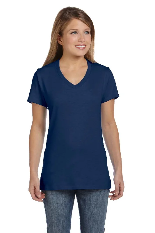 gym versatile t-shirts -Hanes Womens Nano-T Short Sleeve V-Neck T-Shirt - Vintage Navy Blue - Closeout