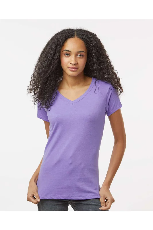 curved edge t-shirts -Kastlfel Womens Recycled Soft Short Sleeve V-Neck T-Shirt - Violet Purple