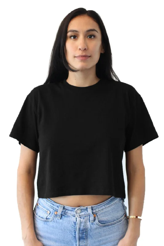 airy vented t-shirts -Next Level Womens Ideal Crop Short Sleeve Crewneck T-Shirt - Black