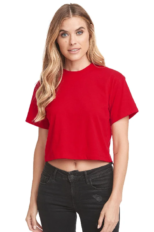 cotton silky t-shirts -Next Level Womens Ideal Crop Short Sleeve Crewneck T-Shirt - Red