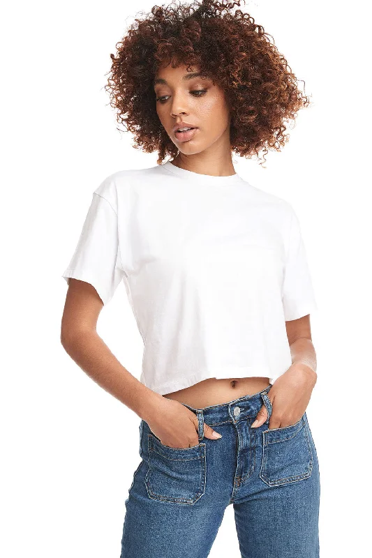 elegant scoop t-shirts -Next Level Womens Ideal Crop Short Sleeve Crewneck T-Shirt - White