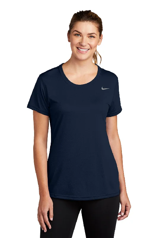 flared trim t-shirts -Nike Womens Team rLegend Dri-Fit Moisture Wicking Short Sleeve Crewneck T-Shirt - College Navy Blue