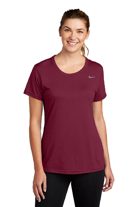 sleek solid t-shirts -Nike Womens Team rLegend Dri-Fit Moisture Wicking Short Sleeve Crewneck T-Shirt - Team Maroon