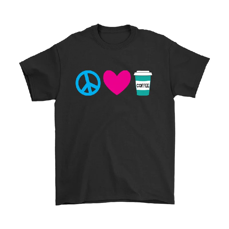 long plush t-shirts -Peace, Love, and Coffee Short Sleeve Men's T-shirt