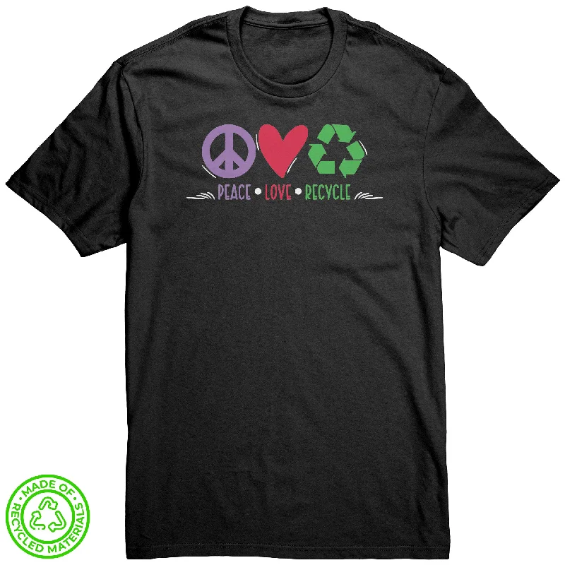 sleek boat neck t-shirts -PEACE LOVE RECYCLE 100% RECYCLED Fabric T-Shirt