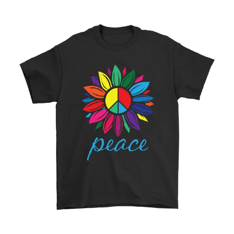 yoga comfy t-shirts -PEACE Rainbow Flower Unisex T-Shirt