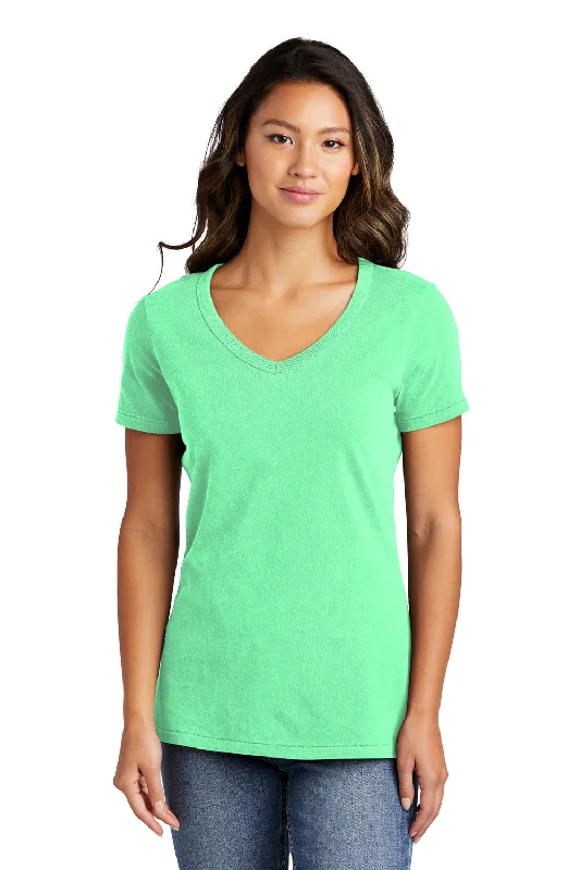 trim flared t-shirts -Port & Company Womens Beach Wash Garment Dyed Short Sleeve V-Neck T-Shirt - Jadeite Green