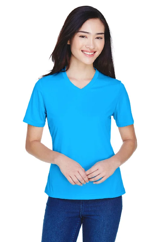 cotton silky t-shirts -Team 365 Womens Zone Performance Moisture Wicking Short Sleeve V-Neck T-Shirt - Electric Blue