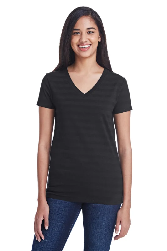 hem flowy t-shirts -Threadfast Apparel Womens Short Sleeve V-Neck T-Shirt - Black