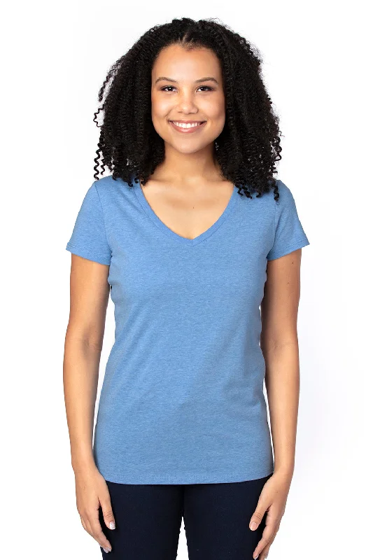 cotton knit t-shirts -Threadfast Apparel Womens Ultimate Short Sleeve V-Neck T-Shirt - Heather Royal Blue