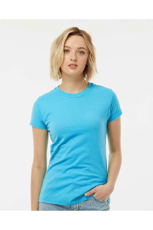 flexible yoga t-shirts -Tultex Womens Fine Jersey Slim Fit Short Sleeve Crewneck T-Shirt - Aqua Blue