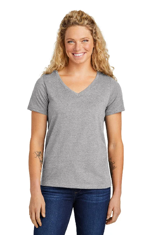 thick cozy t-shirts -Volunteer Knitwear Womens USA Made Daily Short Sleeve V-Neck T-Shirt - Heather Grey