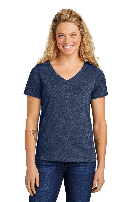 smooth jersey t-shirts -Volunteer Knitwear Womens USA Made Daily Short Sleeve V-Neck T-Shirt - Heather Navy Blue