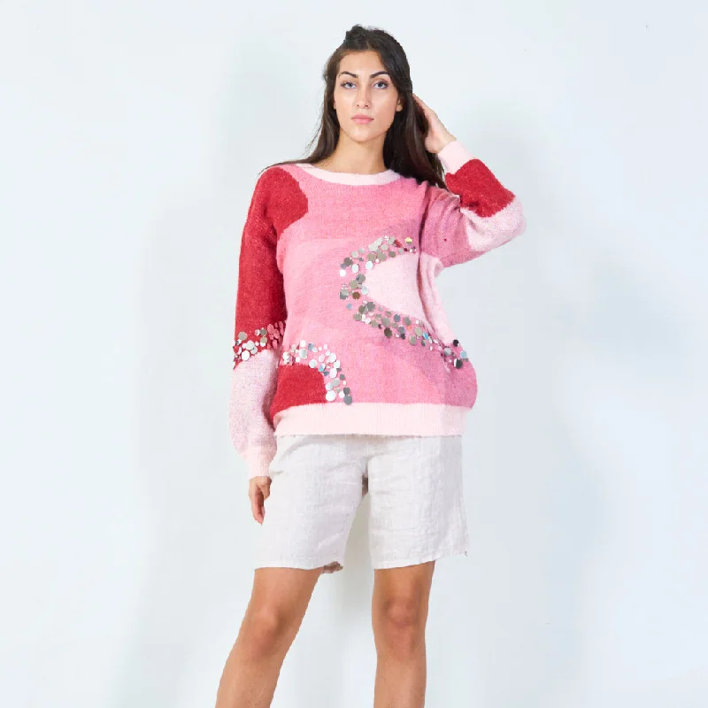 deep floral pullover sweaters -Abstract sequin pattern sweater wholesale