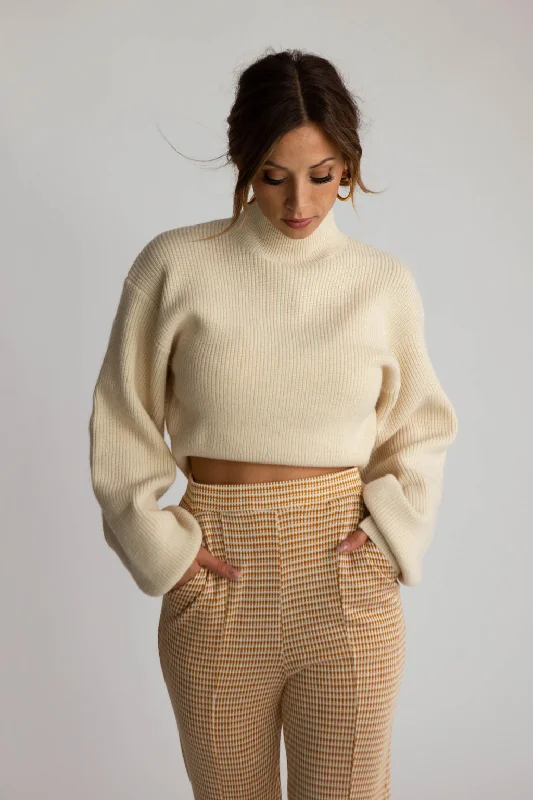 yak plaid pullover sweaters -Alabaster Cropped Sweater