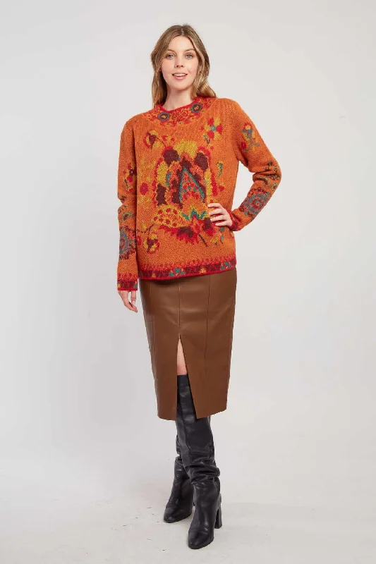 twisted floral pullover sweaters -Cadiz Sweater -Rust