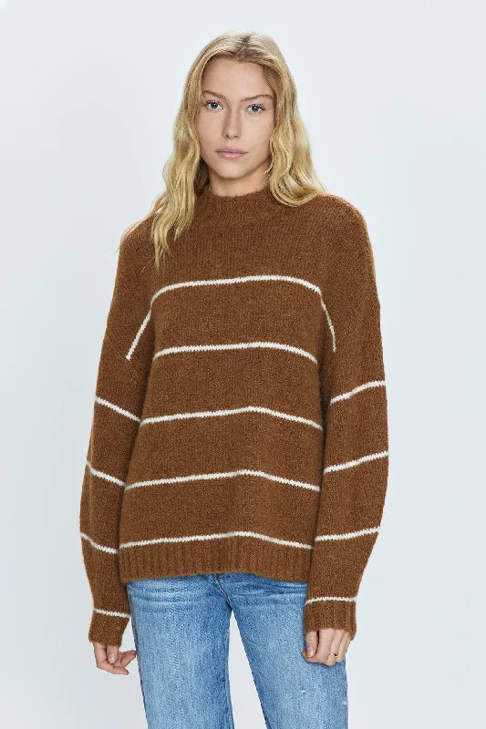 warm mohair pullover sweaters -Carlen Sweater - Caramel Stripe