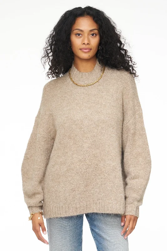 grid alpaca pullover sweaters -Carlen Mock Neck Sweater - Taupe