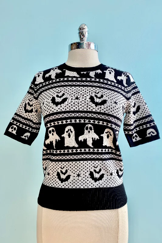 light mock-neck pullover sweaters -Ghost Delight Short Sleeve Sweater by Banned