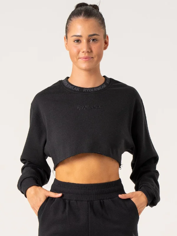 airy striped pullover sweaters -Cropped Sweater - Black