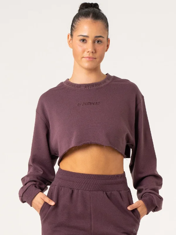 velvety floral pullover sweaters -Cropped Sweater - Plum