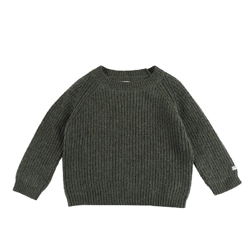 fuzzy ribbed pullover sweaters -Garie Sweater | Forest Green Melange