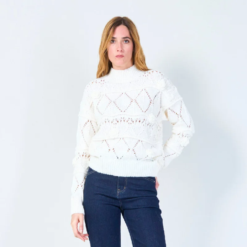 cropped alpaca pullover sweaters -Intricate knit pullover with textured details wholesale