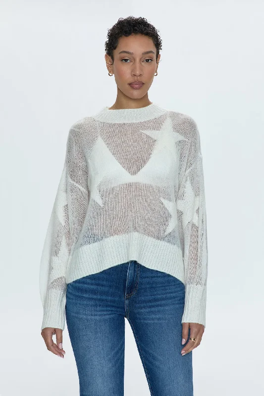 fuzzy ribbed pullover sweaters -Joslyn Sheer Sweater - Ivory Star