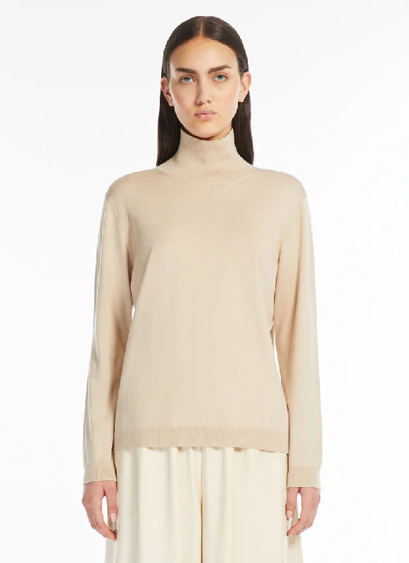 thick ribbed pullover sweaters -Kiku Silk and Wool Polo Neck Sweater