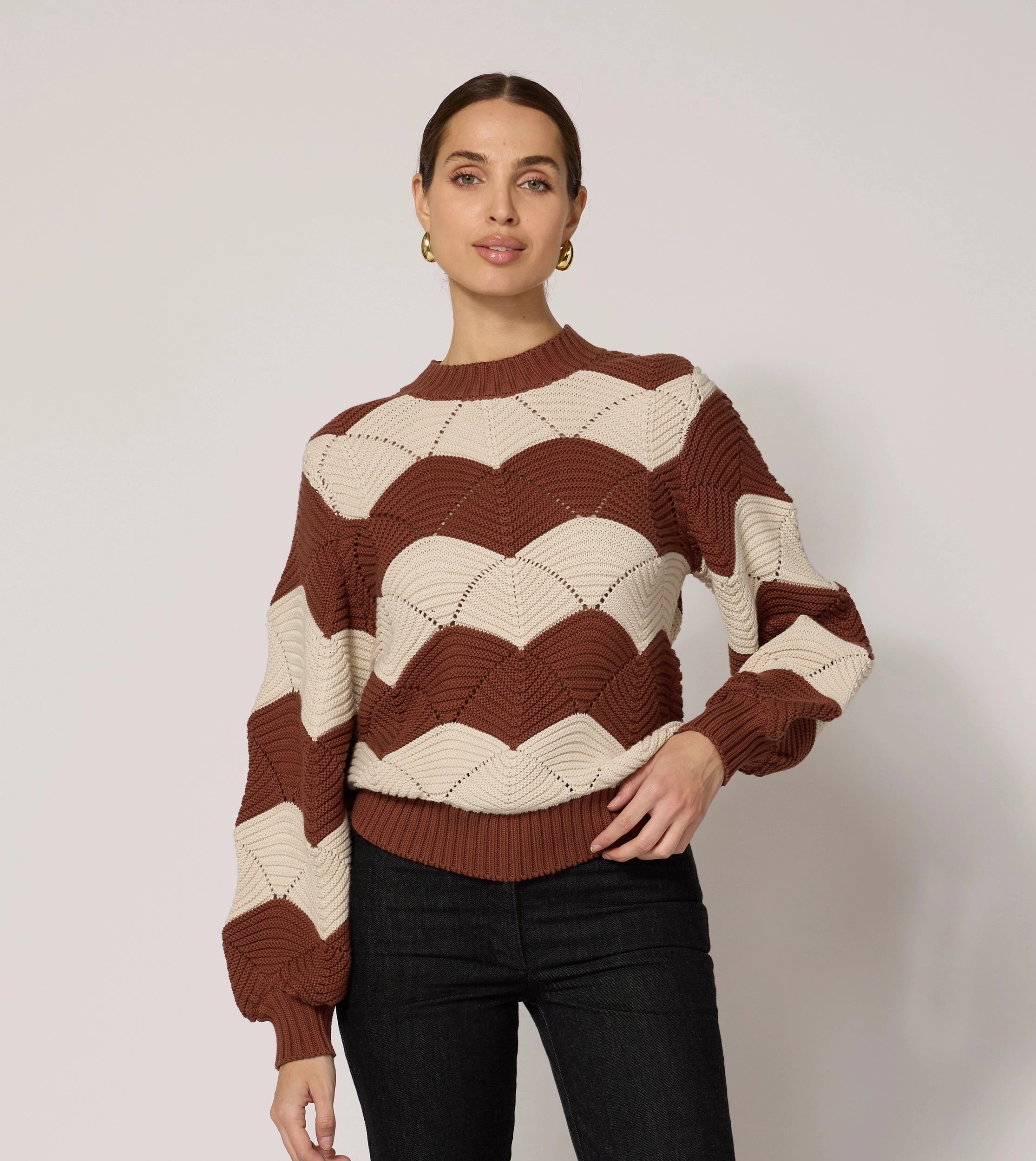 heavy alpaca pullover sweaters -Kori Sweater | Terracotta /Ivory