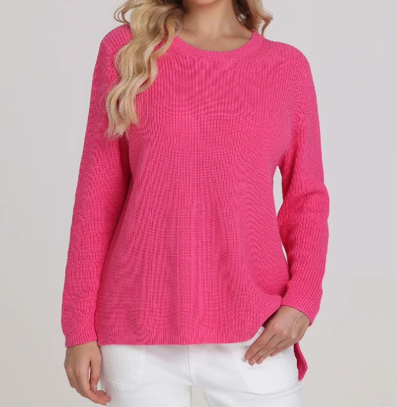 fuzzy mock-neck pullover sweaters -EMMA COTTON CREW NECK SWEATER