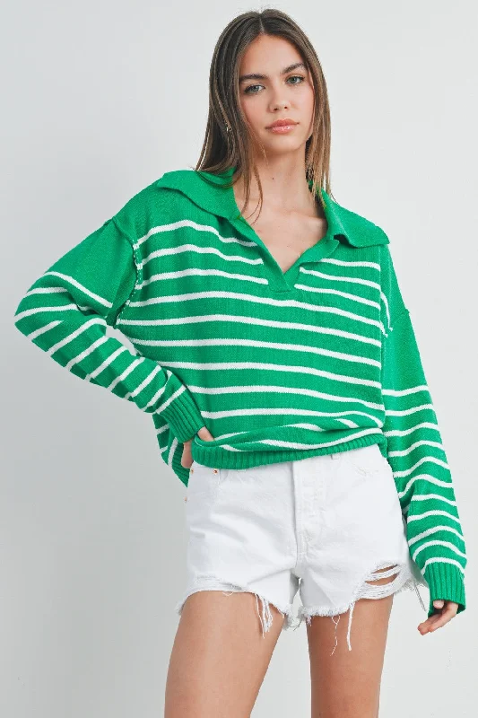 short-sleeve striped pullover sweaters -JOHNNY COLLAR STRIPED SWEATER