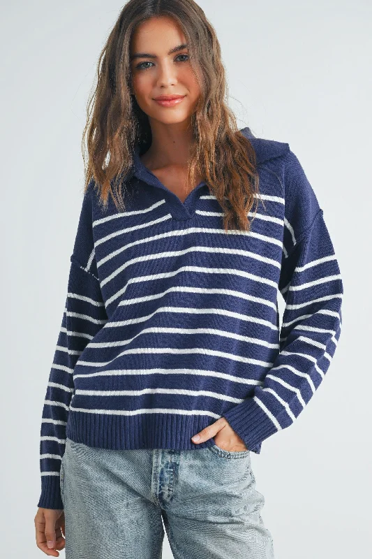 leafy striped pullover sweaters -JOHNNY COLLAR STRIPED SWEATER